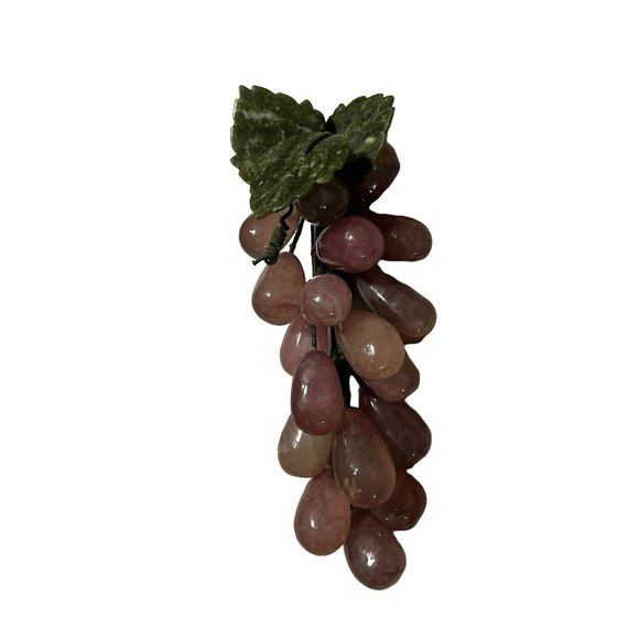 Vintage Rose Quartz Grapes with Jade Leaves - Picture 4 of 4